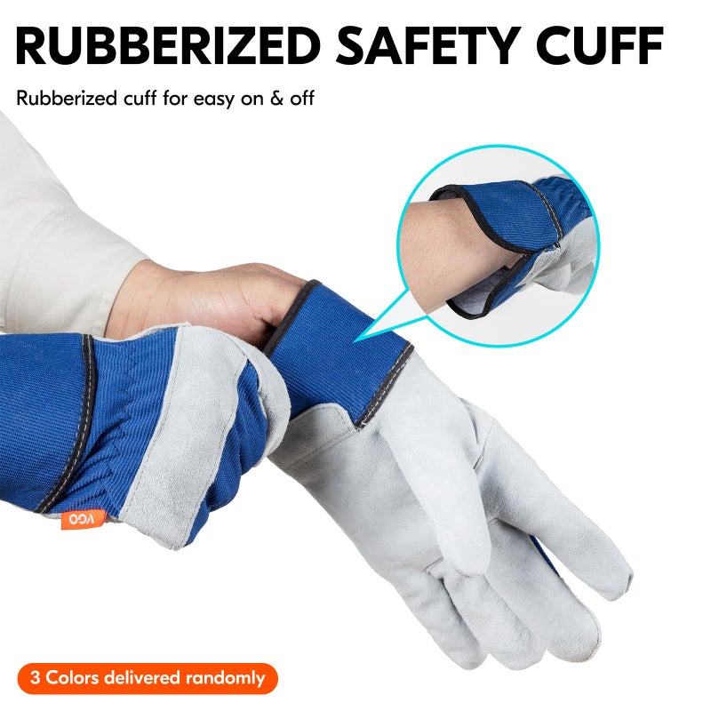 Vgo... Leather Palm Work Gloves for Men, Gardening Gloves, Builder Gloves (3 Pairs,Size L, 3colors, CB3501) - Image 5